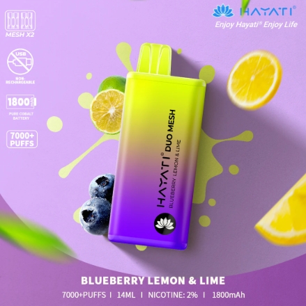 Hayati Duo Mesh 7000 Vape - afine lămâie și lime: O Explozie de Prospețime pe Piața Românească de Vaping în 2025