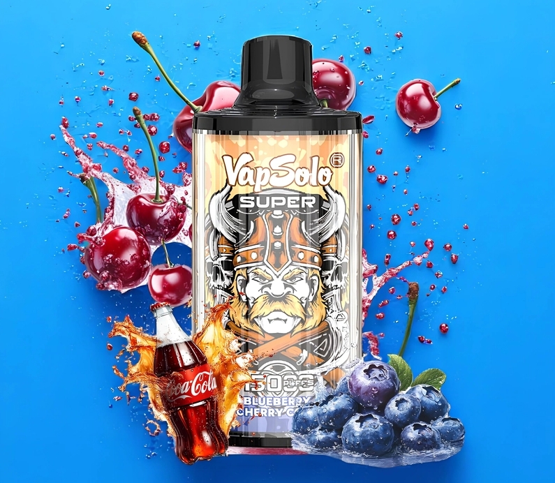 VapSolo SUPER 15000 Puffs: O Explozie Refrescantă de Cola, Cireșe & Afine la Unghiul Tău!